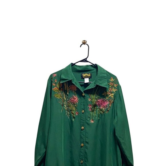 Bob Mackie Wearable Art Embroidered Vintage Button Down Blouse Green Size 1X - Picture 3 of 12